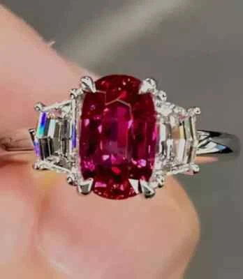 2.00Ct Oval Cut Lab Created Pink Ruby Halo Engagement Ring 14K White Gold Plated - Image 1 of 2