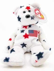 NUEVO Ty Beanie Babies Collection 1997 Retirado ""Glory"" America Bear Peluche con Etiqueta - Imagen 1 de 4