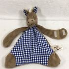 Maison Chic Pony Horse Blue White Gingham Brown Baby Pacifier Holder Lovey