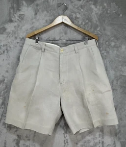 Nautica Shorts Mens Size 38W Classic Fit Pleated Beige 100% Linen - Picture 1 of 12