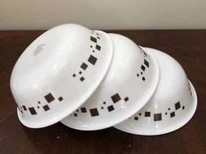 Corelle Vitrelle Cereal or Soup Bowls Set of 3 White With Brown Squares - Picture 1 of 6