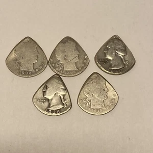 Lot von 5 Münz-Gitarrenplektren, US Washington Quarters 90 % Silber 1893-1957, 21,7 g - Bild 1 von 2