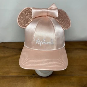 Disney Minnie Mouse Baseball Cap Hat w/Ears Rose Gold Women Satin Sequins NWT - Picture 1 of 17