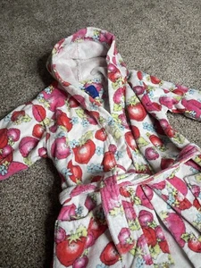 Strawberry Kawaii Robe Pink Cotton Size Medium Belted Bathrobe Kids Made Turkey - Picture 1 of 8