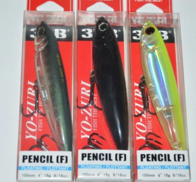 3 señuelos yo zuri 3db lápiz bajo señuelo 4" 9/16 oz r1100 surtido pasear al perro Foto 1 de 4