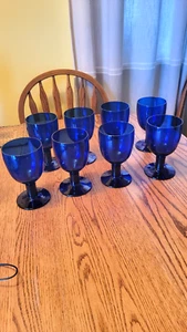 Srpska Fabrika Stakla Paracin Yugoslavia Cobalt Blue Stem Glasses Set Of 7 RARE - Picture 1 of 3