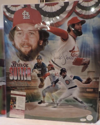 JSA CERTIFIED 16" BY 20" SIGNED PHOTO BY ST LOUIS CARDINALS BRUCE SUTTER LOOK - Image 1 of 2