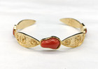 bracciale manetta rigido argento 925 placcato oro corallo rosso Sardegna natural
