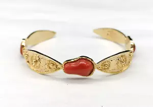 bracciale manetta rigido argento 925 placcato oro corallo rosso Sardegna natural - Foto 1 di 9