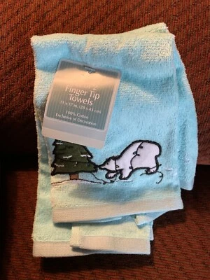 Juego de 2 toallas con punta de dedo azul árbol de Navidad oso polar Sears & Roebuck 11x17 Foto 1 de 4