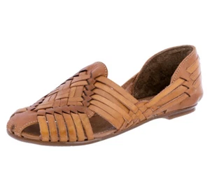 Womens Authentic Mexican Huarache Leather Sandals Slip On Light Brown #106F - Picture 1 of 5