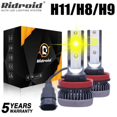RIDROID 2X Yellow LED Bulb Kit H11 H8 H9 3000K Fog Light Bulbs Noiseless Fanless - Image 1 of 4