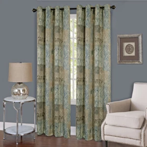 Vogue Blue Floral Transitional Window Curtain Panel Lined with 8 Grommet Panel - Picture 1 of 3