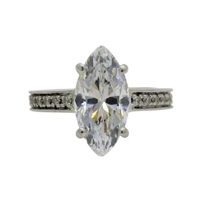 Anello argento 925 centro pietra zircone taglio navette marquise - Immagine 1 di 2