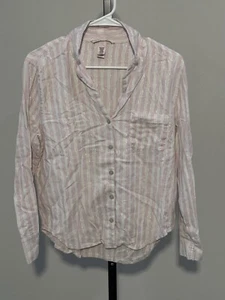 Victoria Secret Striped Button Up Long Sleeve Pink, Silver & White) Size S/P - Picture 1 of 3