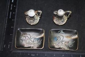 Vintage Rare Raised Dragon Dragonware Moriage Lithophane Salt Pepper w/ 2 Trays - Picture 1 of 8