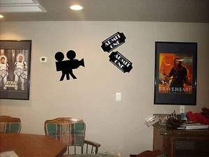 movie tickets and camera wall art mural theater room projector cinema decals - Picture 1 of 3