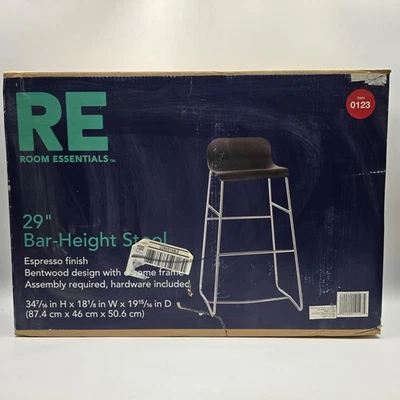Room Essentials 29" Bar-Height Stool Espresso Bentwood Chrome Frame Kitchen - Image 1 of 4