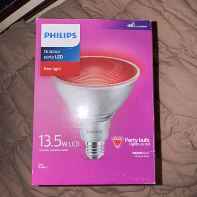 Philips 13.5W Red PAR 38 Outdoor Party LED Flood Light Celebration Bulb - Image 1 of 4