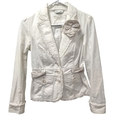 Chaqueta Blazer Para Mujer White House Black Market Blanco Algodón Encaje Recortada Talla 2 Foto 1 de 4