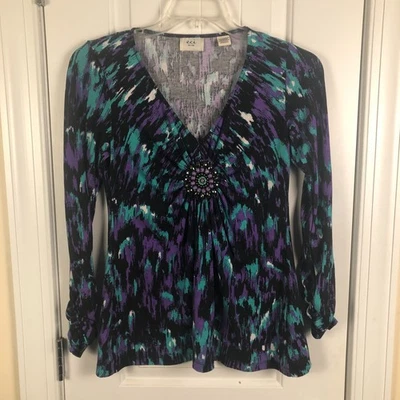 VTG Y2K Glam Top Blouse Beaded Whimsigoth Boho Grunge Multi Size Small Soft Goth - Image 1 of 4