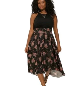 Torrid Hi-Low Midi Skirt Womens 4X Black Paisley Challis Smocked Waist Gothic - Picture 1 of 8