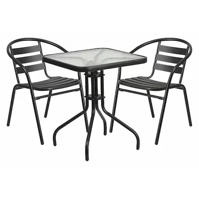 Mesa cuadrada de metal de vidrio Flash Furniture Tlh-0731Sq-017Cbk2-Gg 23,5" con 2 metales Foto 1 de 4
