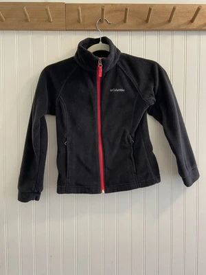 Columbia Full Zip Polyester Fleece Jacket Black Pink Kids S 7/8 - Image 1 of 4