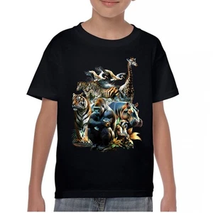 Zoo Collage Youth T-shirt Gorilla Jungle Safari Wildlife Animals Nature Kids - Picture 1 of 50