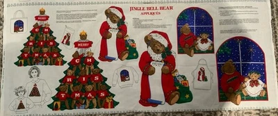 NOS VIP Fabric Applique Panel JINGLE BELL TEDDY BEAR Christmas Cut Sew Cranston - Image 1 of 4