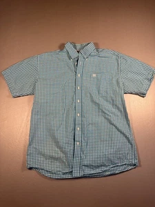 Cinch Shirt Mens Large Blue White Plaid Short Sleeve Western Button Up Logo - Picture 1 of 9