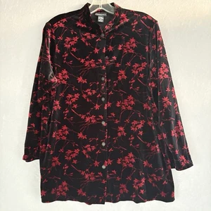 NOTACIONES Top Túnica Terciopelo Mujer 2X Negro Rojo Floral Abotonada Boho Chic - Imagen 1 de 11