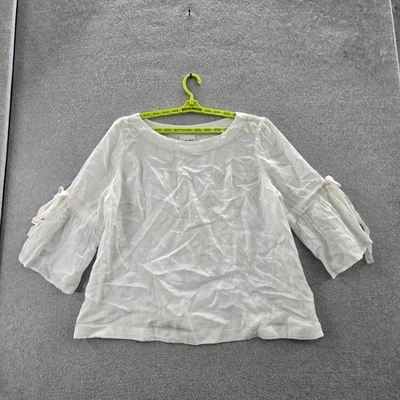 Blusa suéter Charter Club para mujer XL blanca de lino con corbata cuello redondo Foto 1 de 4