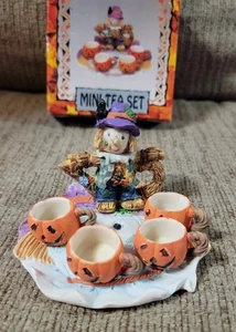 Vtg Halloween Mini Tea Set Scarecrow And Pumpkins Fall Autumn  - Picture 1 of 12