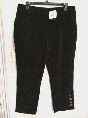 Quacker Factory Womens Corduroy Pants XL Short Black Stretch Rhinestones Pockets - Image 1 of 4