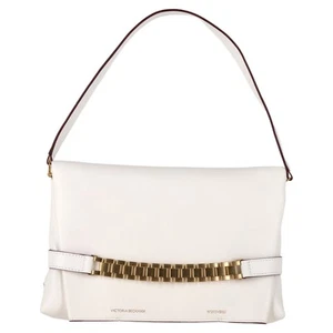 Victoria Beckham Puffy Chain Pouch Shoulder In White Leather Women Ecru One Size - Picture 1 of 12