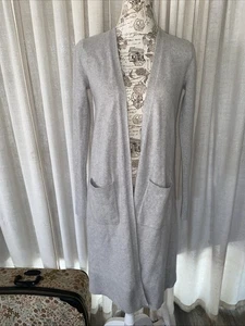 Saks 5th Avenue Long Open Front Cashmere Cardigan Sweater Gray Women’s Size S - Picture 1 of 10