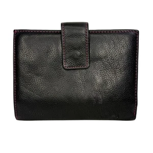 Leather Travel Wallet Passport Travel Holder Cover Black Pink Snap Closure 6X5 - Picture 1 of 13