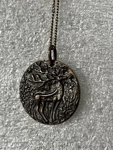 Vintage Round Deer Pendant Bronze Tone Necklace  - Picture 1 of 7
