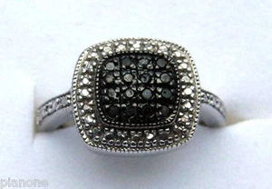 .20 CT Genuine Black Diamond Sterling Silver Cocktail Ring Cushion Shape - Picture 1 of 11