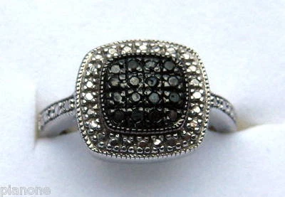 .20 CT Genuine Black Diamond Sterling Silver Cocktail Ring Cushion Shape - Image 1 of 4