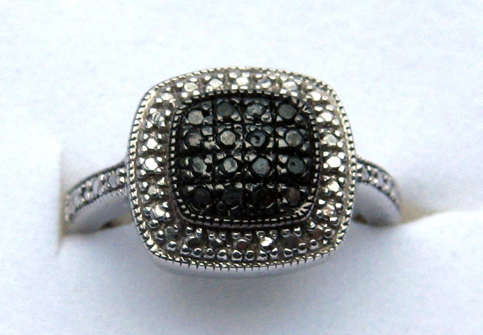 .20 CT Genuine Black Diamond Sterling Silver Cocktail Ring Cushion Shape - Image 1 of 4