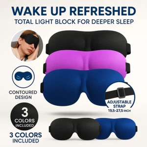 3 Pack Sleep Mask for Women Men Side Sleeper 3D Eye Cover Blackout Eye Shade - Picture 1 of 8