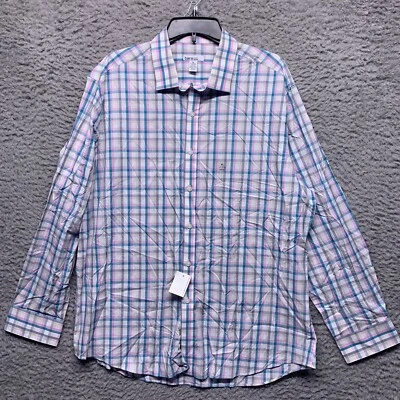 Camisa Bar III Para Hombre XL 17 17.5 34 35 Rosa Blanco Rosa Teal A Cuadros Abotonada Foto 1 de 4