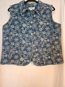Coldwater Creek Weste STRETCH DENIM Gr. L Jacquard Blumenstickerei bestickt - Bild 1 von 6