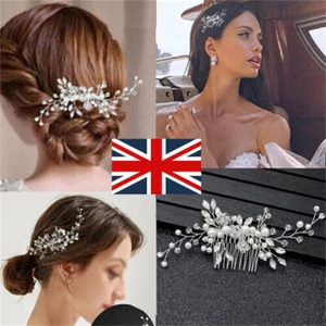 Flower Wedding Bridal Hair Accessories Comb Clips Piece Crystal Diamante Pearl - Picture 1 of 10