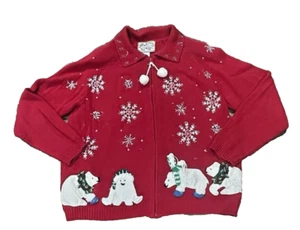 Reliquia Mujeres Feo Navidad Suéter De Colección Osos Polares Cremallera Bola de Nieve 2003 L - Imagen 1 de 5