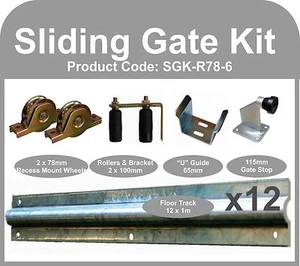 Complete Sliding Gate Hardware Kit for 6m Gate with 78mm recess mounted wheels - Picture 1 of 1
