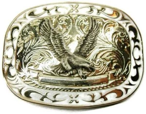 Flying Eagle White & Gold Tone Belt Buckle Vintage - Picture 1 of 6