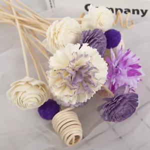 19PCS Artificial Purple Flowers Rattan Reed Sticks Fragrance Diffuser Home Decor - Picture 1 of 6